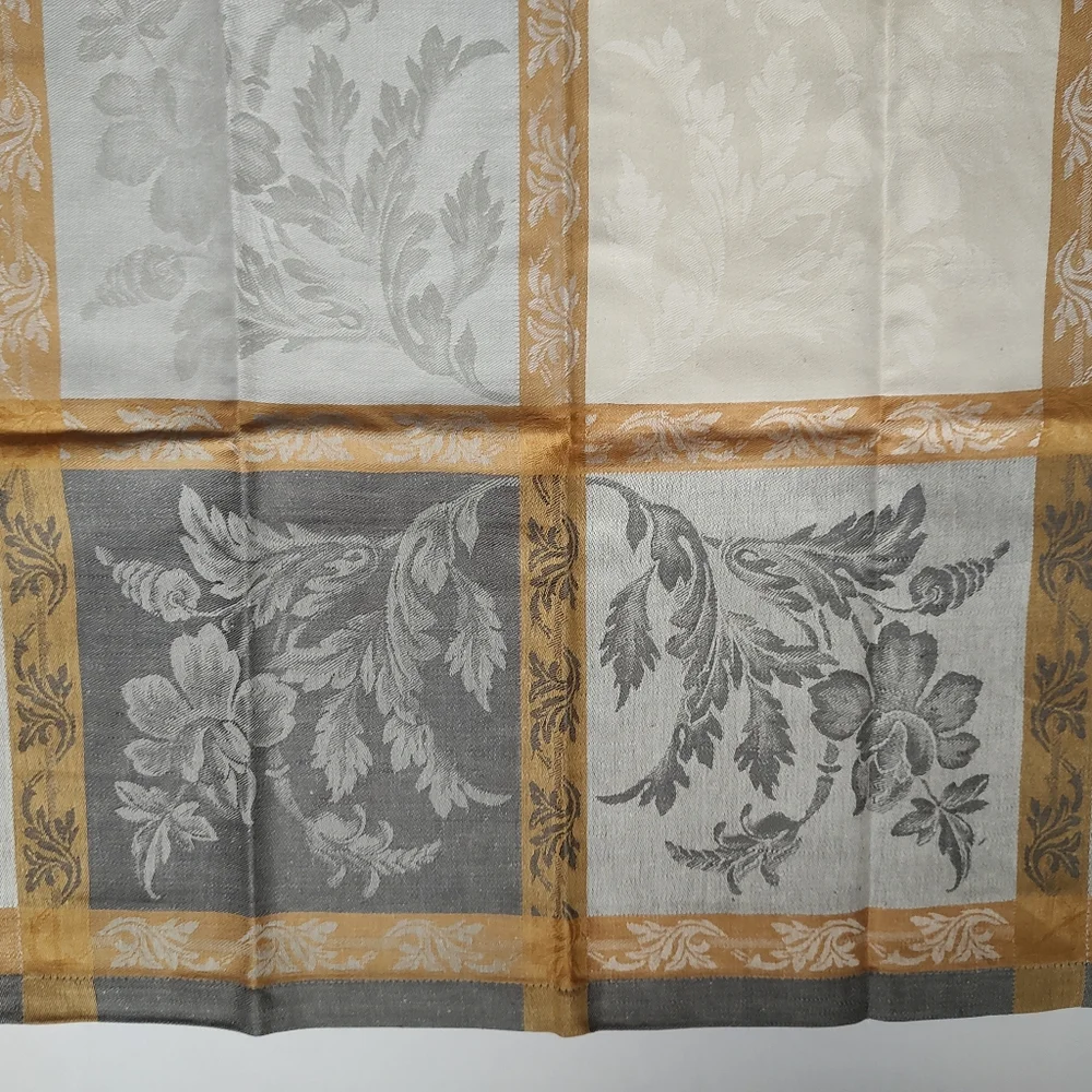 Williams Sonoma Villa 4 Napkins Jacquard Grey Yellow Beige Cream Cotton Linen